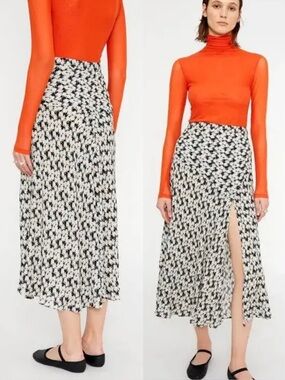 Wild Pony Midi Skirt Flared Crepe Side Slit Abstract Floral Print Sz S